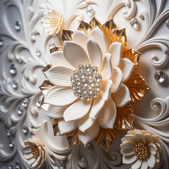 Elegant floral design featuring ornate flowers with gold accents and sparkling diamonds