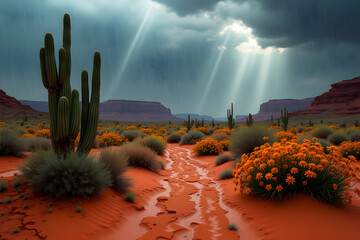 Detail and breathtaking image of Desert Bloom During Rainfall