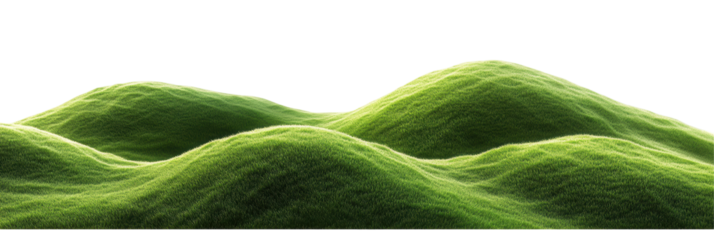 Rolling green hills against a black background, digitally rendered with a soft, textured appearance
