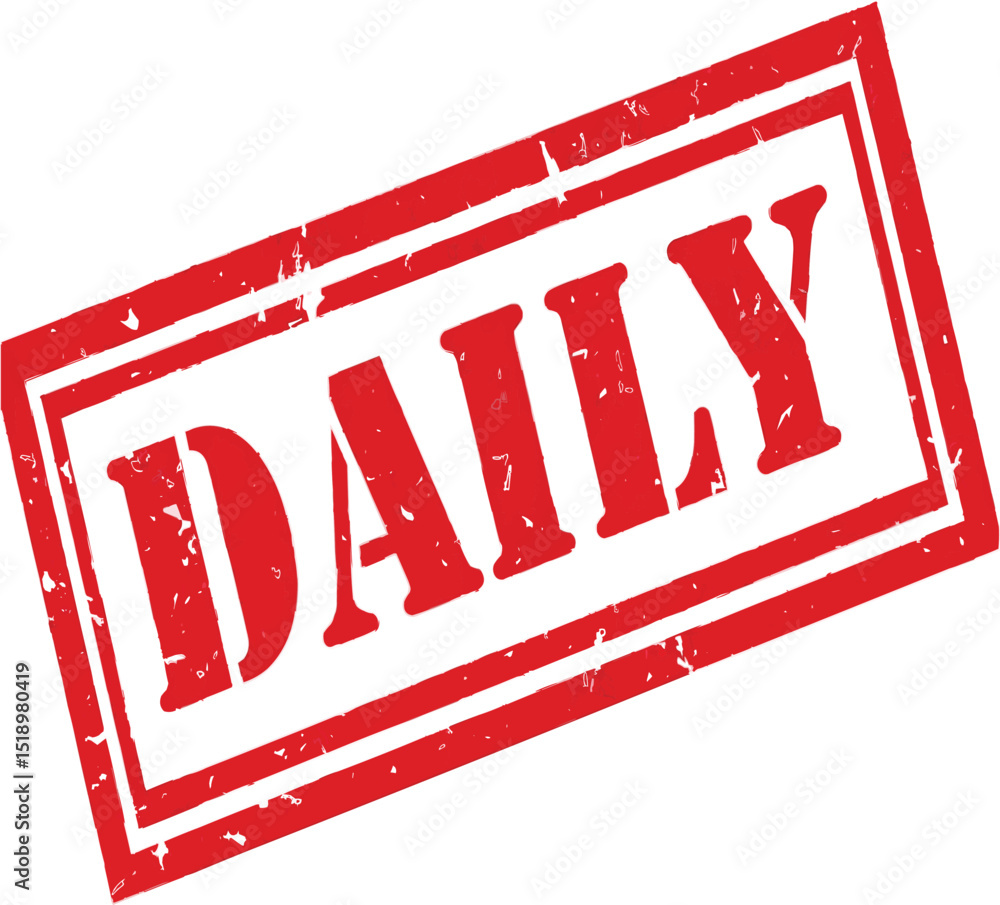 Poster a red rectangular stamp with the word daily in black letters on a black background in a tilted angle