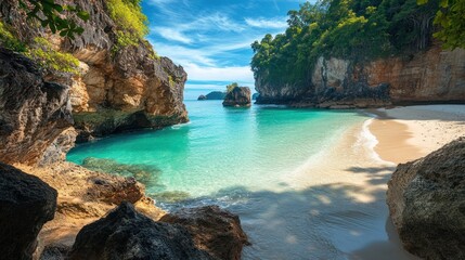 Fototapeta premium Secluded Tropical Cove: Turquoise Waters and White Sands