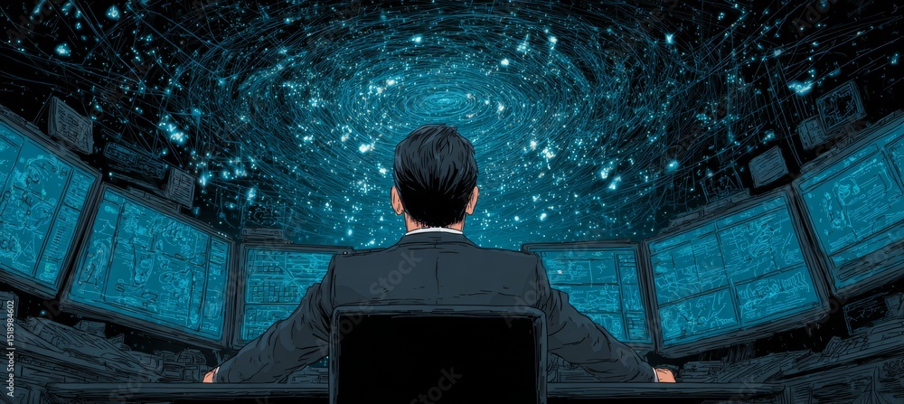 Aufkleber Businessman or stock trader using multiple screen for trading and investment. Generative AI technology.	
