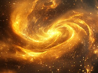 A majestic cosmic swirl of golden light radiating through the boundless universe