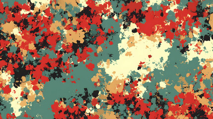 overlays with shifting tones of red, teal, and gold in a chaotic pattern