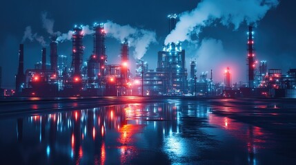 Fototapeta premium A neon-lit futuristic industrial park, glowing with energy at night 