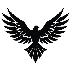 Obraz premium Black Silhouette of a Bird with Open Wings in Flight Mode