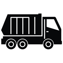 Black Silhouette of a Garbage Truck with Three Wheels Illustration