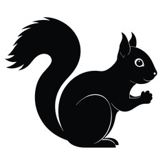 Obraz premium Black Squirrel Silhouette with Bushy Tail and Paws Up on White Background