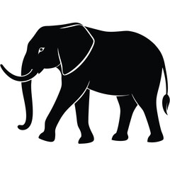 Fototapeta premium Bold Silhouette of Walking Elephant with Tusk, Tail and Massive Legs Icon