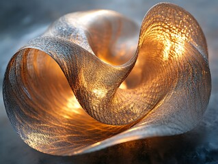 Abstract golden light sculpture with flowing metallic textured form