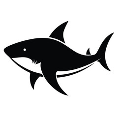 Fototapeta premium Silhouette Illustration of a Shark with Fins and Gills, Side View