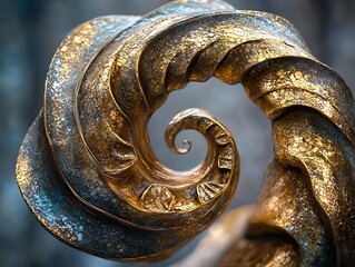 Elegance of spiral baroque ornament, gold patina and textured design