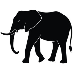 Fototapeta premium Striking Black Elephant Silhouette with Elegant White Outlines on a Clean White Background
