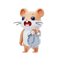 Hamster Lifting The Clock 3D Illustration.