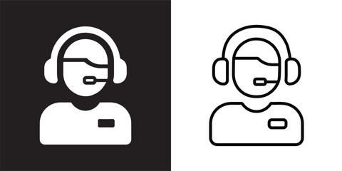 Customer Service solid and thin line web icon Vector illustration set