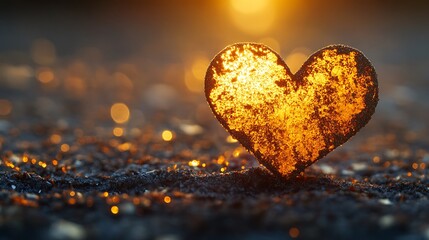 Radiant heart casting light, embodying love and warmth in a bokeh landscape