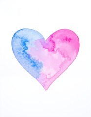 A vibrant heart artfully painted in soft pink and calming blue hues, blending together to create a visually striking and emotionally uplifting design.