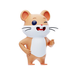 Hamster Winking 3D Illustration.