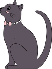 Cute Black Cat Sit Handdrawn Outline