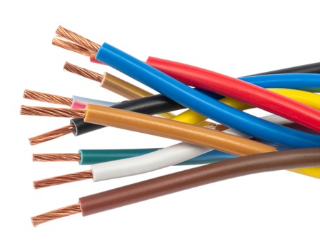 Many colorful electrical wires isolated on transparent or white background