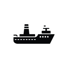 Obraz premium Silhouette of a Black Cargo Ship Icon With a Prominent Funnel Stack