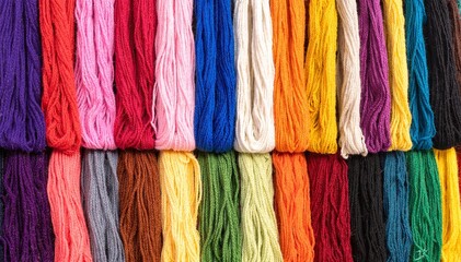 A vibrant assortment of yarns in various colors, including rich reds, deep blues, and sunny yellows, neatly arranged in a cozy basket.