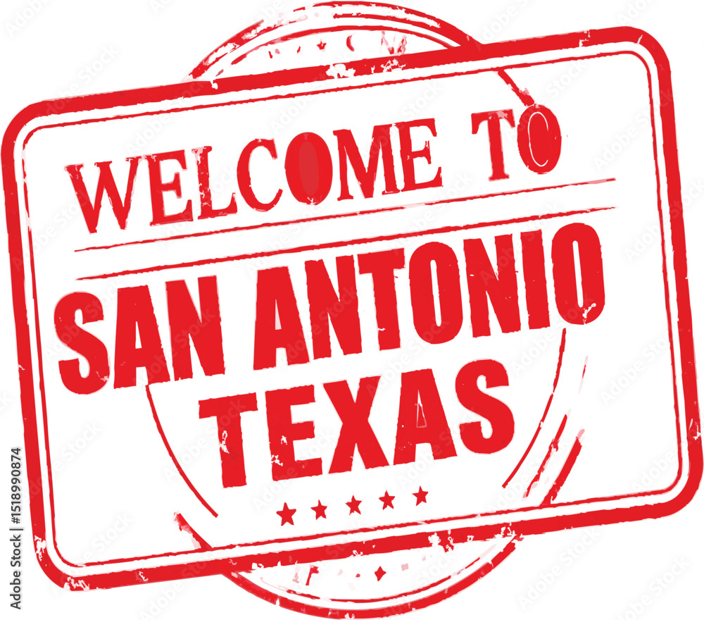 Poster a red welcome too san antonio texas stamp with a rectangular border and circular outer edge on trans