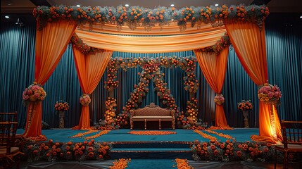 Indian wedding stage adorned with beautiful flower decorations 