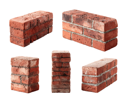 Five Red Bricks on Transparent Background, PNG