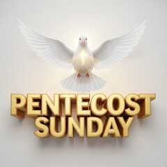 Pentecost Sunday with Golden 3D Text and Holy Spirit Dove/ Pentecost Sunday.