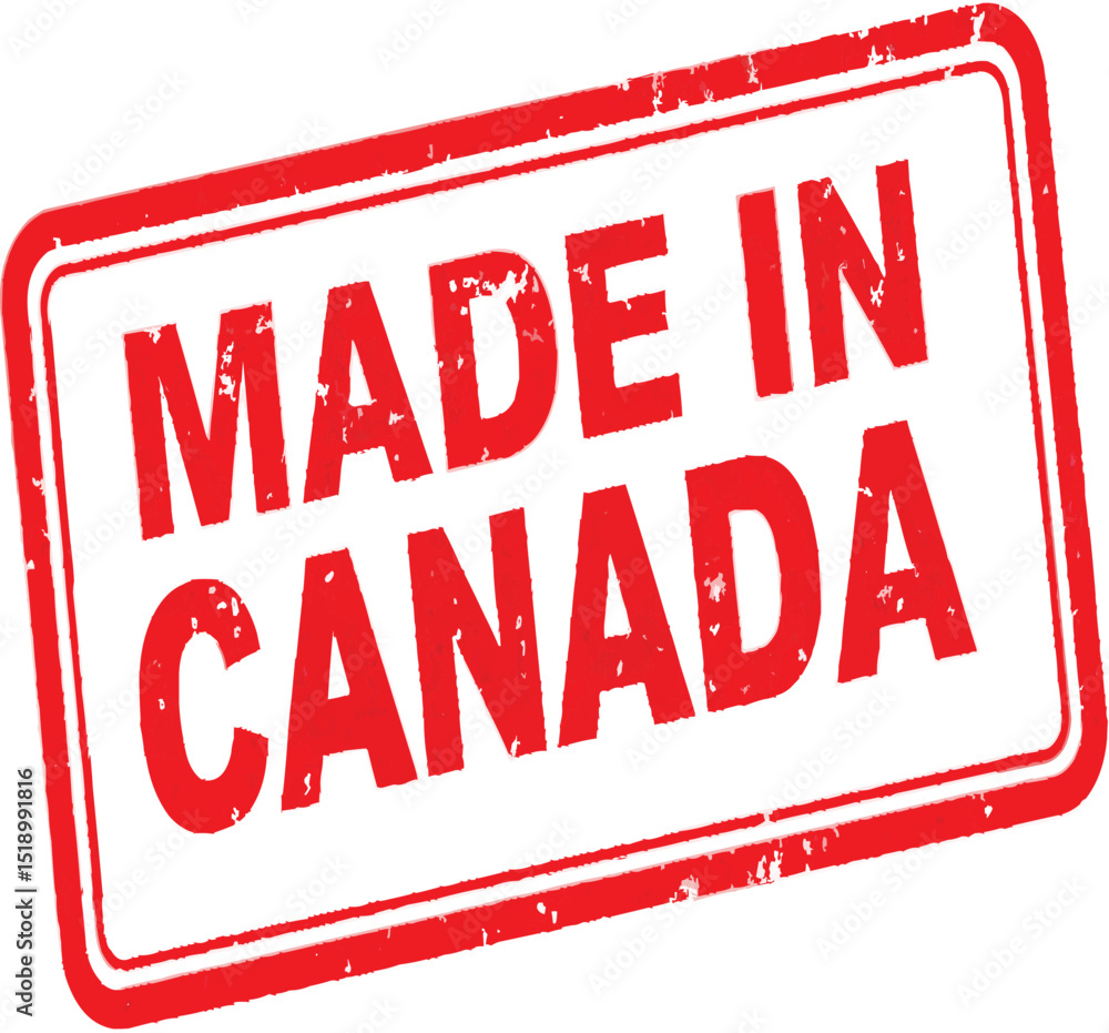 Poster a red rectangular stamp with rounded corners displaying the text made in canada on transparent backg