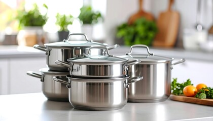 Stacked Stainless Steel Pots: A Timeless Kitchen Essential.stack, metal, grey, photography, preparation, quality, reflection, shiny, silver, steel, supply, vertical, color image, household, 