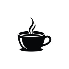 Simple Black and White Illustration of a Steaming Coffee Cup with Handle
