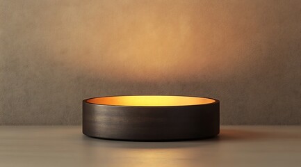 Dark bowl mockup with glowing interior on wooden surface


