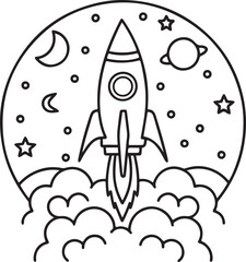 Fototapeta premium Adorable Cute Rocket Coloring Pages - Fun Spacecraft & Kawaii Rocket Ship Designs for Kids, Printable PDF, Easy & Whimsical Space Art & Illustration