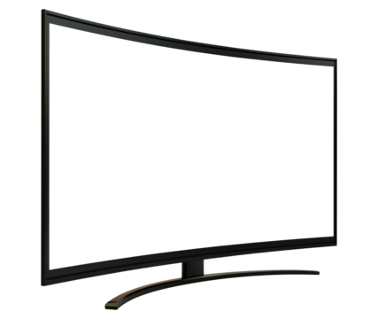 Curved television or monitor with stand, isolated on a transparent background