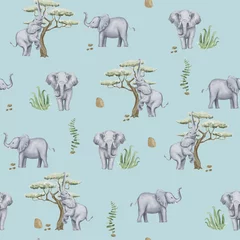 Seamless Elephant Pattern Set with African Wildlife and Nature Elements.