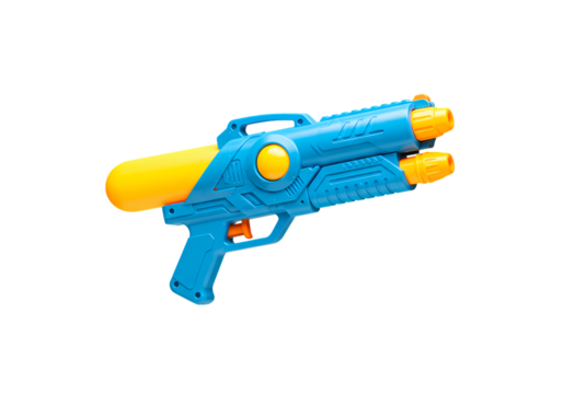 Pixel Art Water Gun Blue and Yellow Summer Toy isolated on transparent baackground - Powered by Adobe
