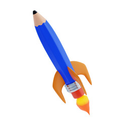 Boost Knowledge 3D Icon. Pencil rocket launching up 3d icon