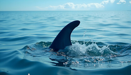 Obraz premium Dark Fin Rising in Calm Blue Ocean Water Landscape