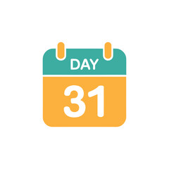 Teal and Yellow Calendar Icon Showing Day 31 in White Text, Minimalist Design