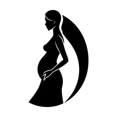 Silhouette of a pregnant woman with long hair in a ponytail design art