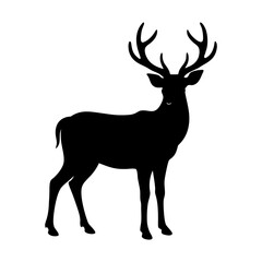 Silhouette of a standing deer with large antlers on a white background