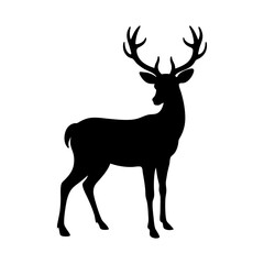 Silhouette of a deer with large antlers standing in a white background