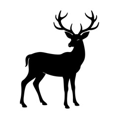 Silhouette of a standing deer with large antlers on a white background