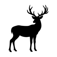 Silhouette of a majestic deer with large antlers standing gracefully