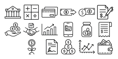 Finance and Banking Line Icons Set