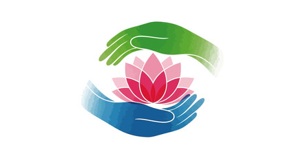 Lotus Flower Protected by Hands in a Watercolor Style