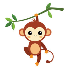 Naklejka premium Adorable baby monkey hanging from vine illustration