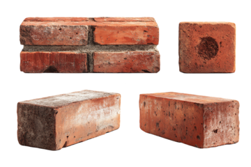 Four Red Bricks Isolated on Transparent Background, PNG